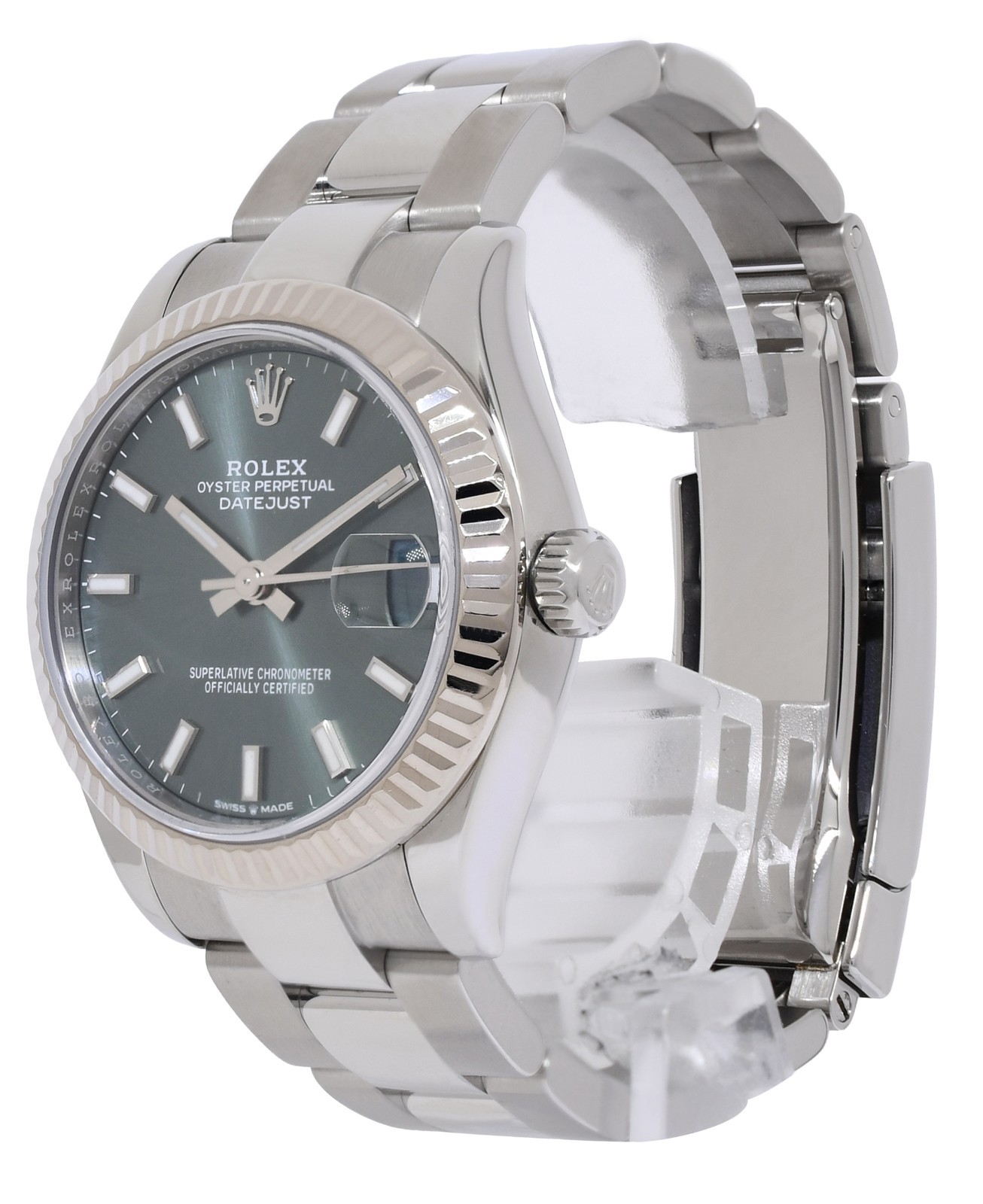 Rolex Datejust 31 Steel & 18k White Gold Bezel Green Dial Ladies Watch 278274