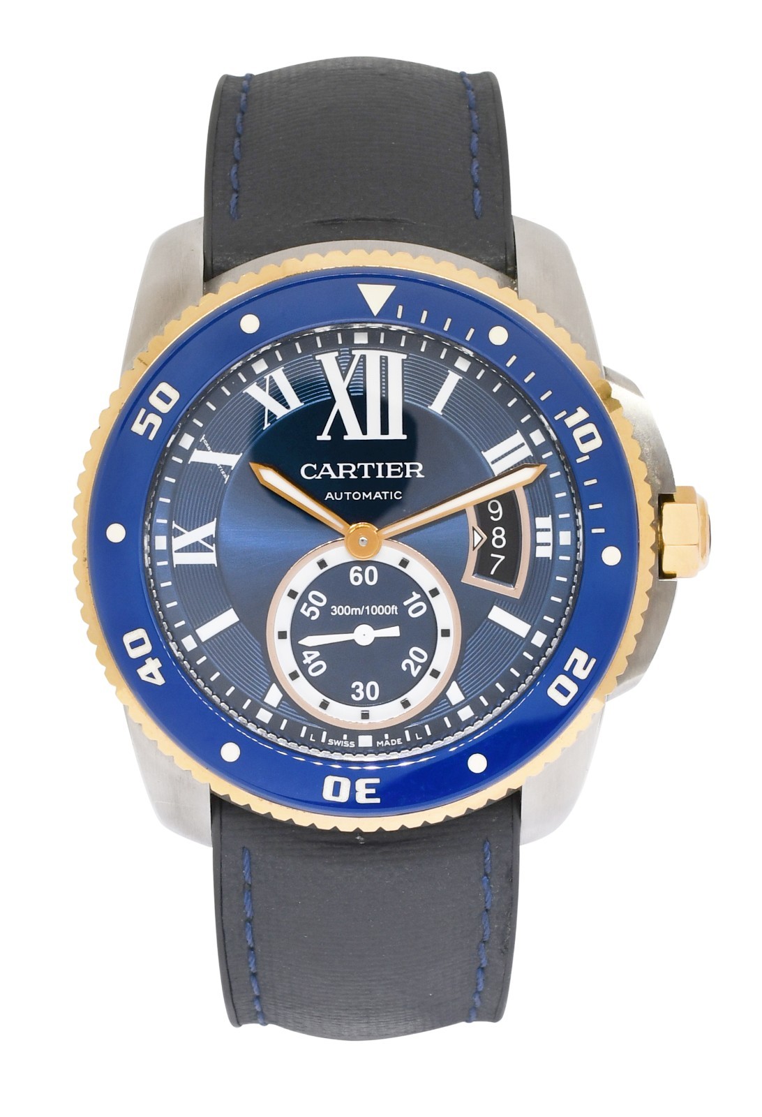 Cartier Calibre Diver Steel & 18k Rose Gold Bezel Blue 42mm Watch W2CA0008 3729