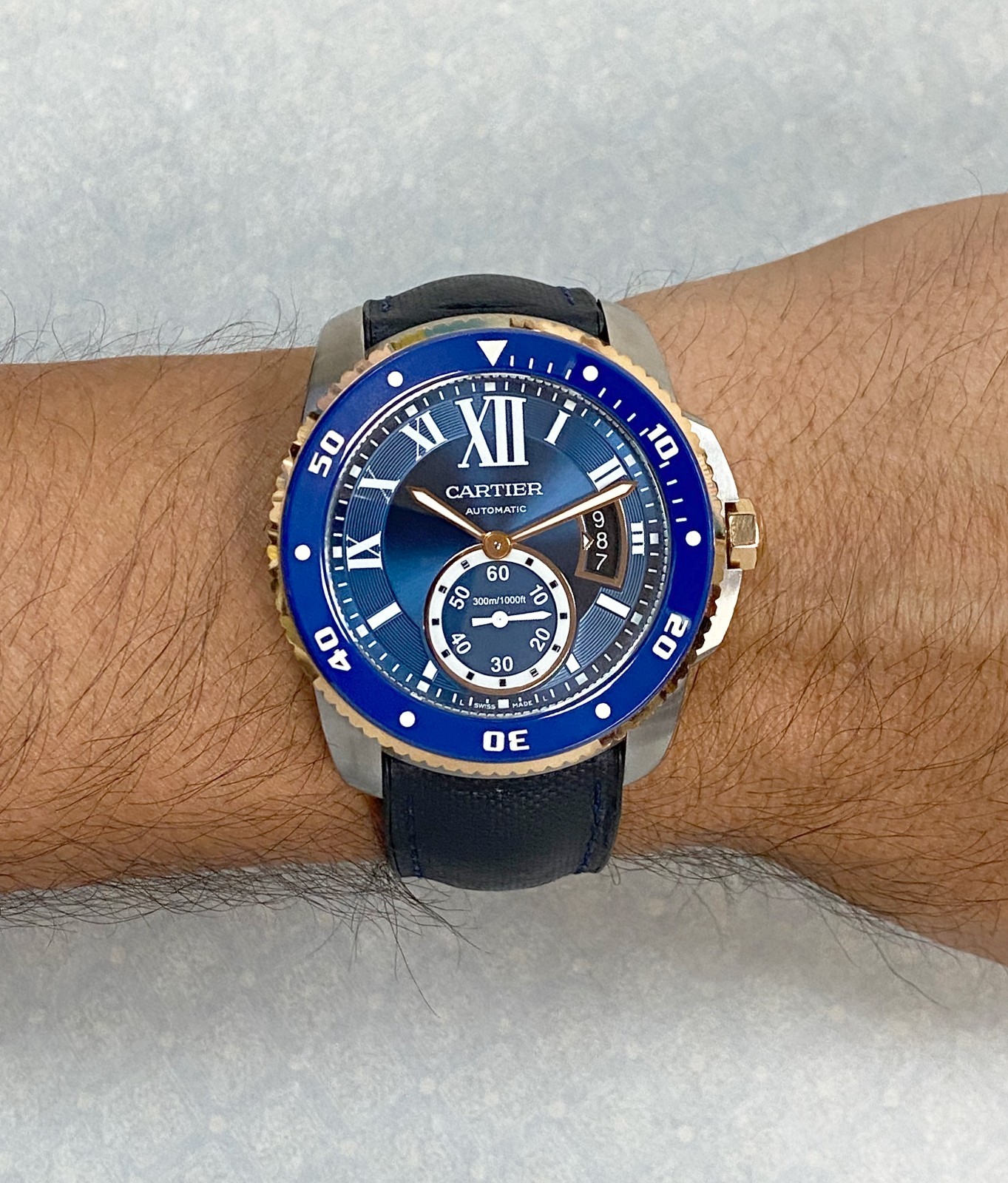 Cartier Calibre Diver Steel & 18k Rose Gold Bezel Blue 42mm Watch W2CA0008 3729