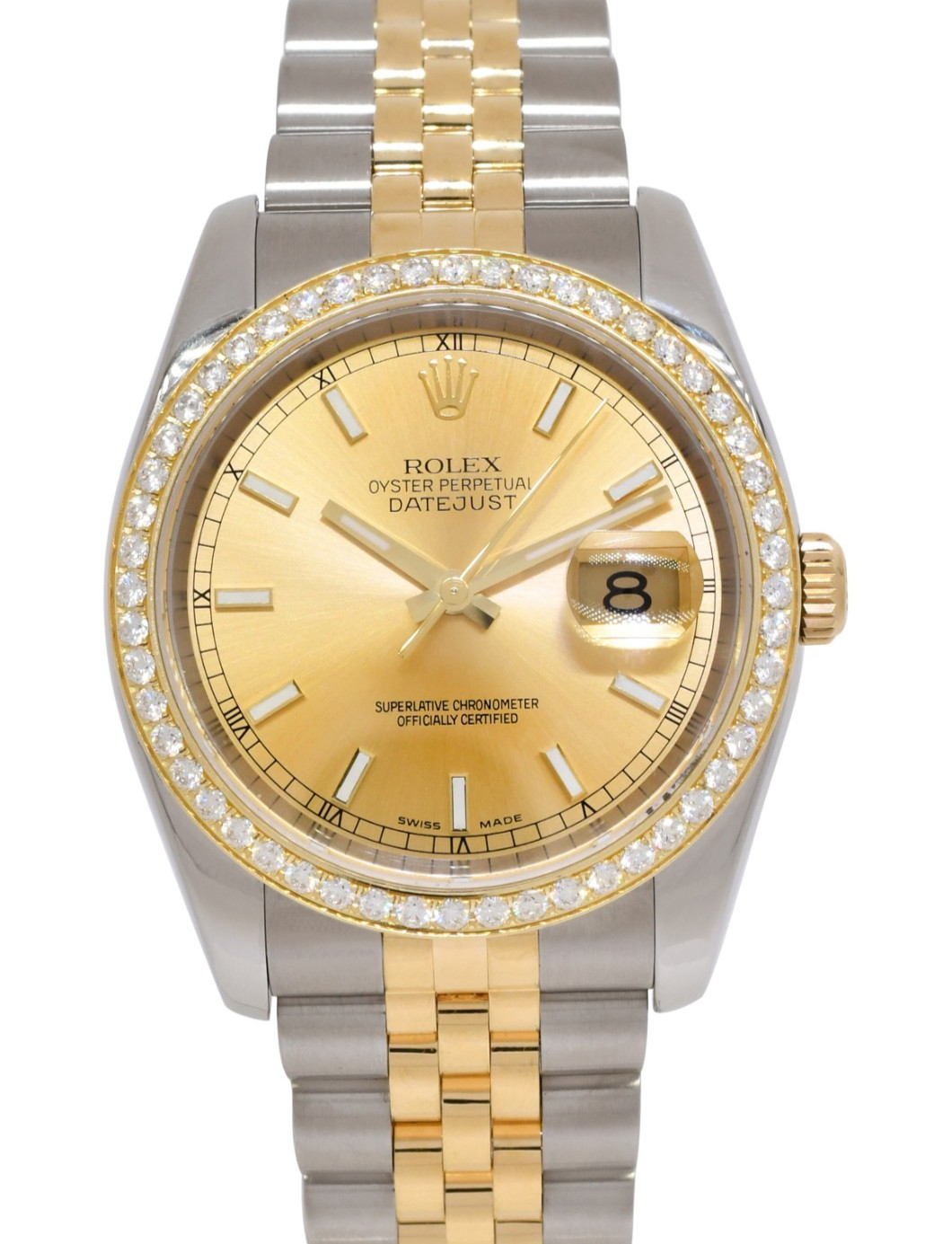 Rolex Datejust 18k Yellow Gold/Steel & Diamond Bezel 36mm Watch F 116233