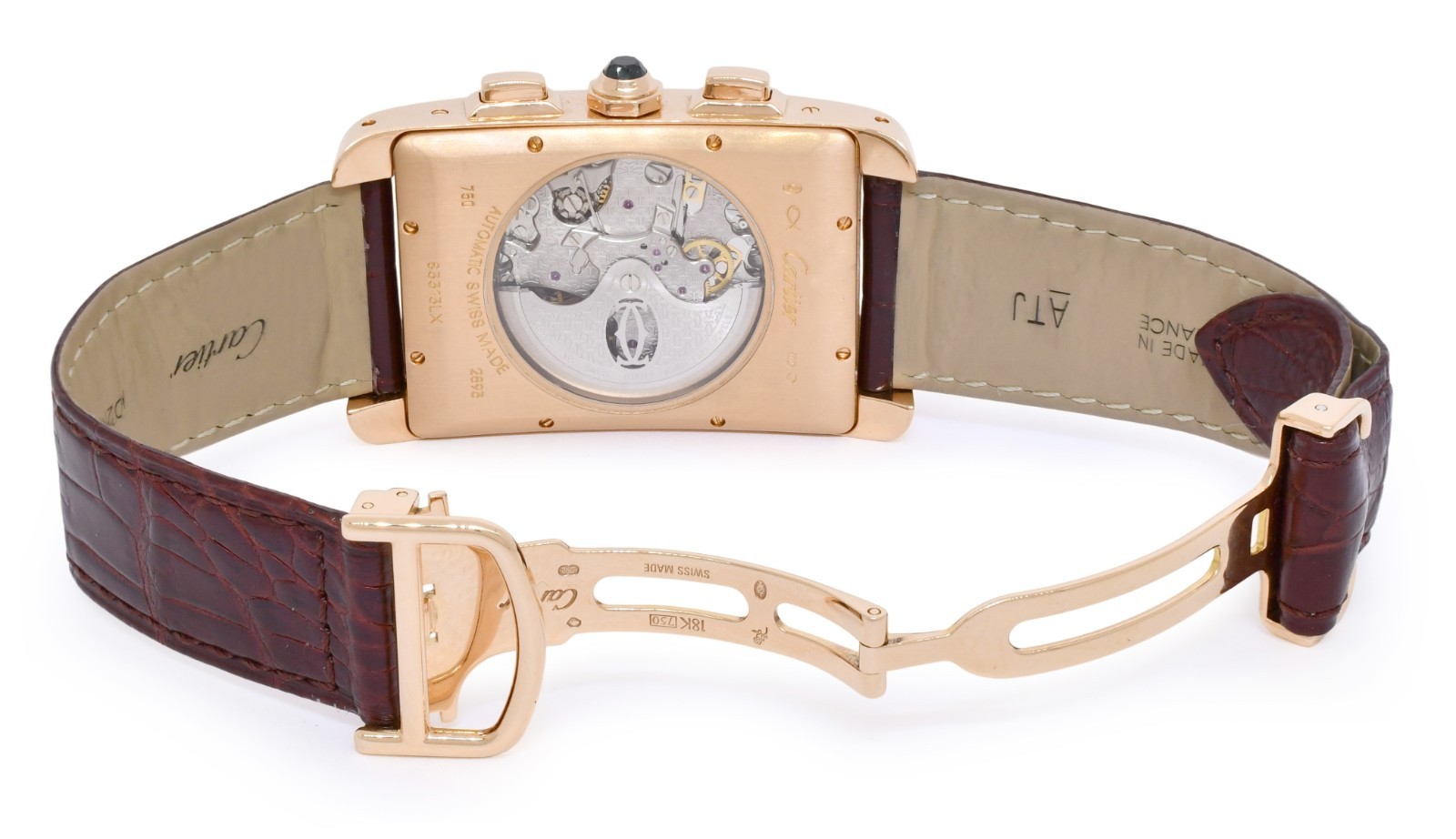 Cartier Tank Americaine Chronograph 18k Rose Gold Mens Automatic Watch 2893 Cartier Tank Americaine Chronograph 18k Rose Gold Mens Automatic Watch 2893