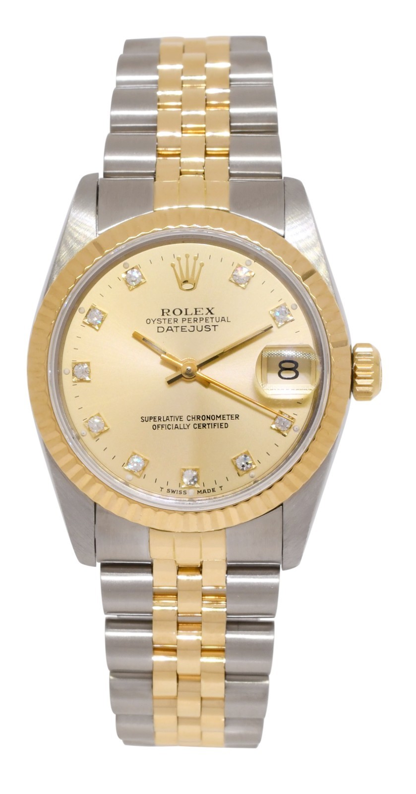 Rolex Datejust 18k Yellow Gold/Steel Champagne Diamond 31mm Watch +Paper R 68273