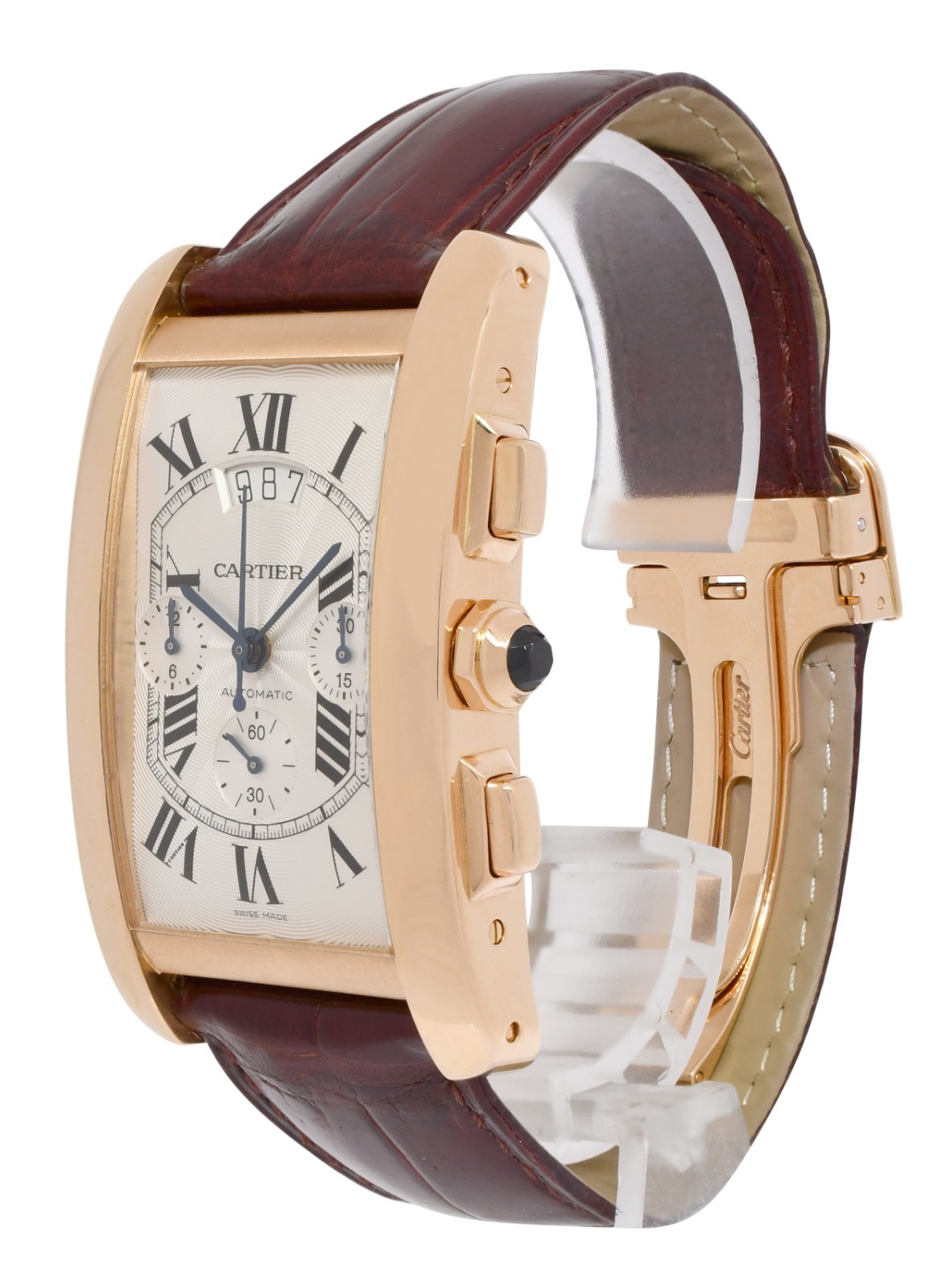 Cartier Tank Americaine Chronograph 18k Rose Gold Mens Automatic Watch 2893 Cartier Tank Americaine Chronograph 18k Rose Gold Mens Automatic Watch 2893