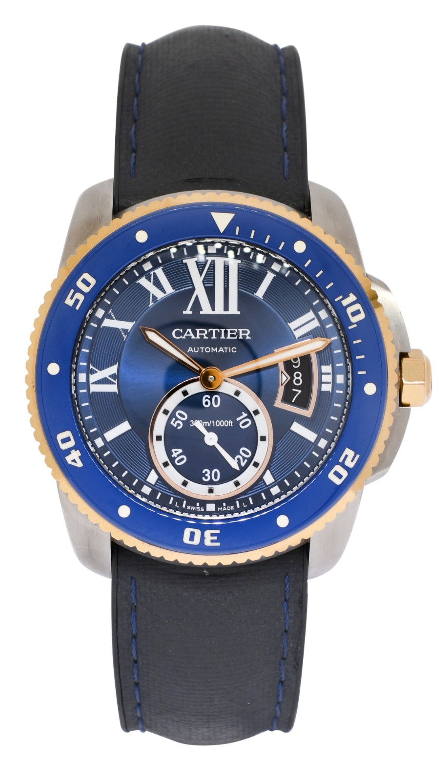 Cartier Calibre Diver Steel & 18k Rose Gold Bezel Blue 42mm Watch W2CA0008 3729