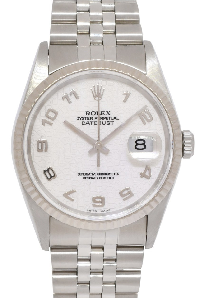 Rolex Datejust Steel & 18k Gold Bezel Silver Jubilee Dial 36mm Watch U 16234