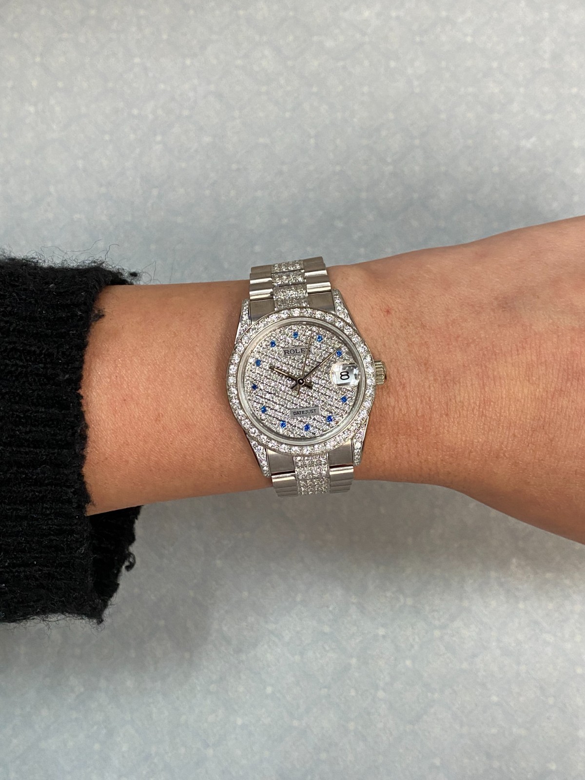 Rolex Datejust President 18k White Gold Pave Diamond & Sapphire 31mm Watch 68279 Rolex Datejust President 18k White Gold Pave Diamond & Sapphire 31mm Watch 68279