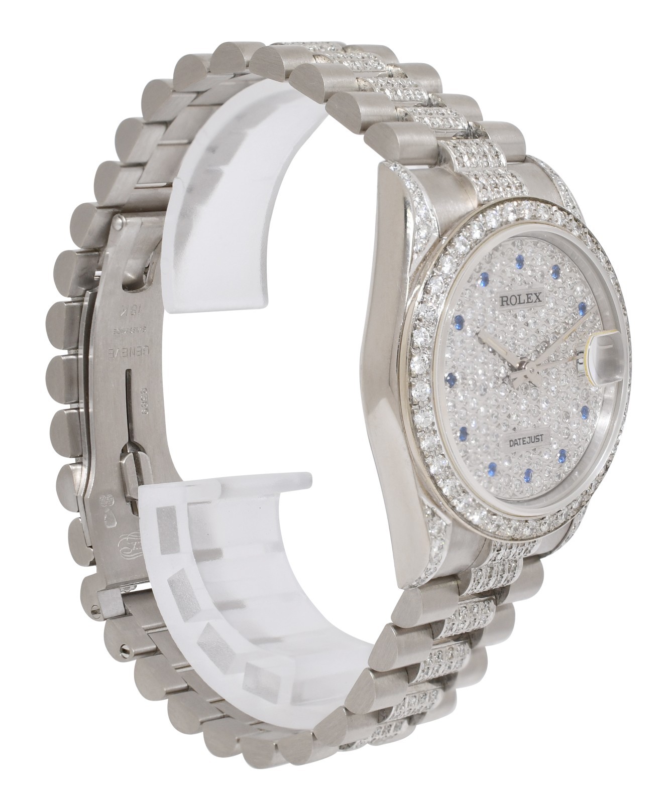 Rolex Datejust President 18k White Gold Pave Diamond & Sapphire 31mm Watch 68279 Rolex Datejust President 18k White Gold Pave Diamond & Sapphire 31mm Watch 68279