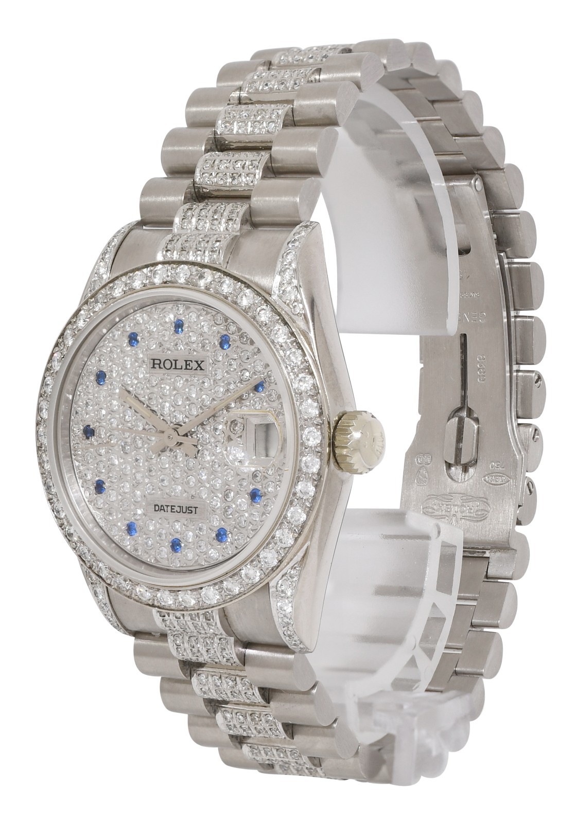 Rolex Datejust President 18k White Gold Pave Diamond & Sapphire 31mm Watch 68279 Rolex Datejust President 18k White Gold Pave Diamond & Sapphire 31mm Watch 68279