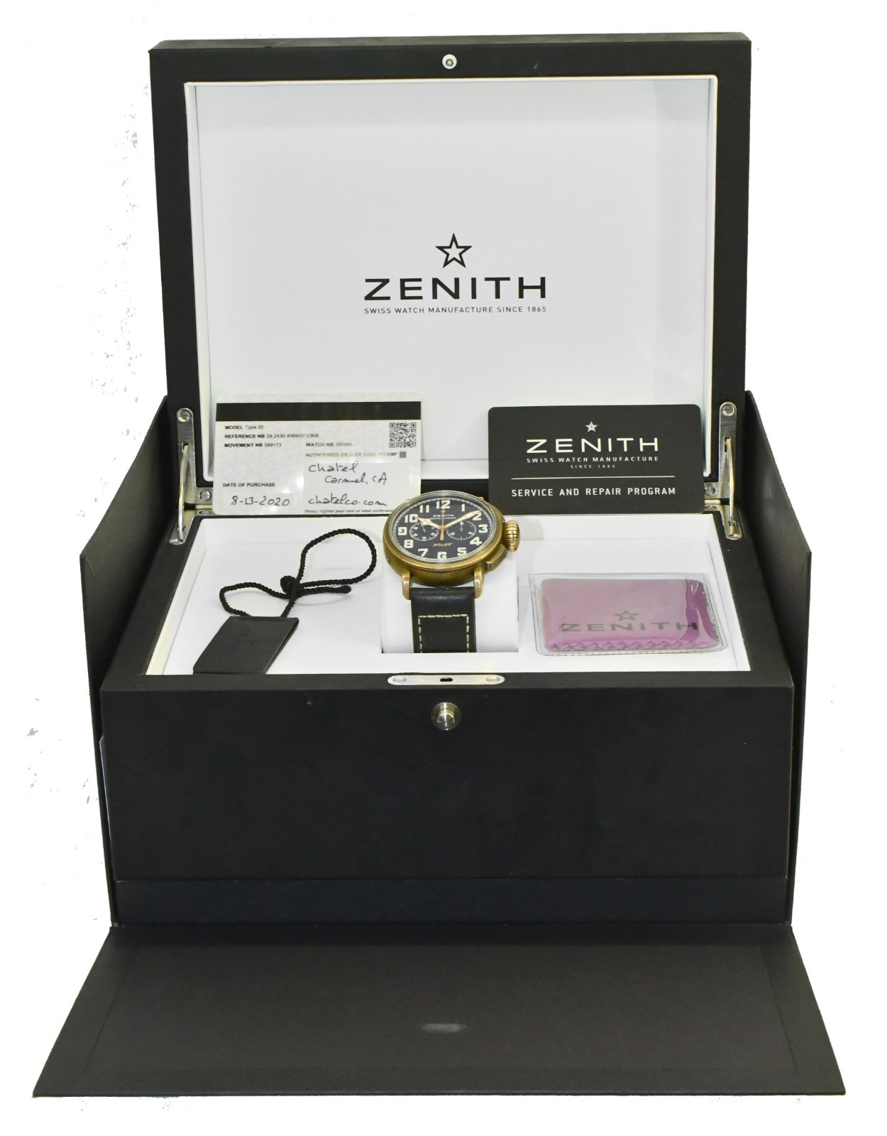 Zenith Pilot Type 20 Chronograph Bronze Blue Dial 45mm Watch B/P '20 29.2430.406 Zenith Pilot Type 20 Chronograph Bronze Blue Dial 45mm Watch B/P '20 29.2430.406