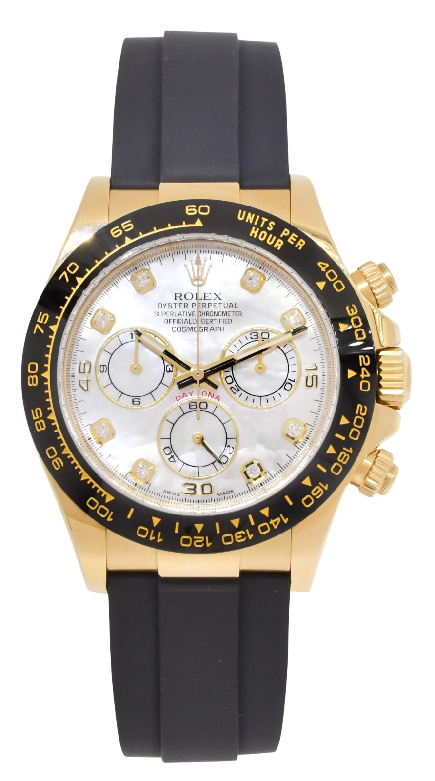 Rolex Daytona 18k Yellow Gold/Ceramic MOP Diamond Oysterflex Watch BP '20 116518