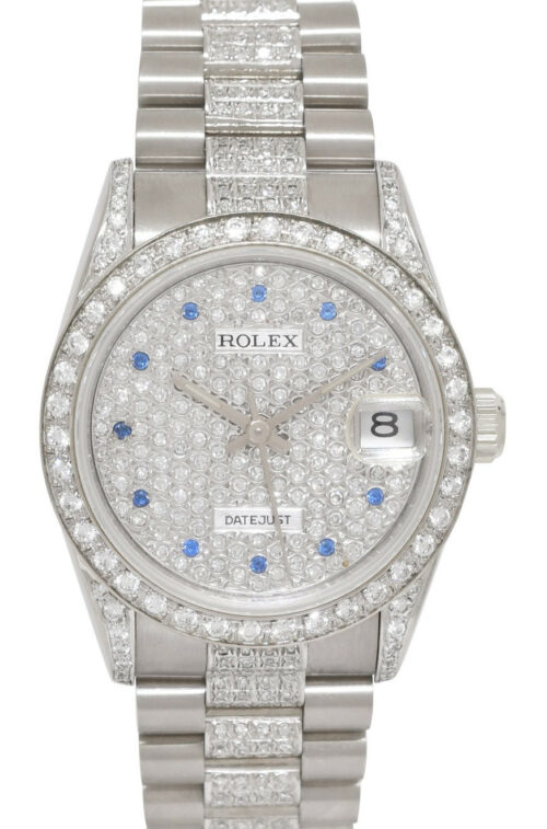 Rolex Datejust President 18k White Gold Pave Diamond & Sapphire 31mm Watch 68279 Rolex Datejust President 18k White Gold Pave Diamond & Sapphire 31mm Watch 68279