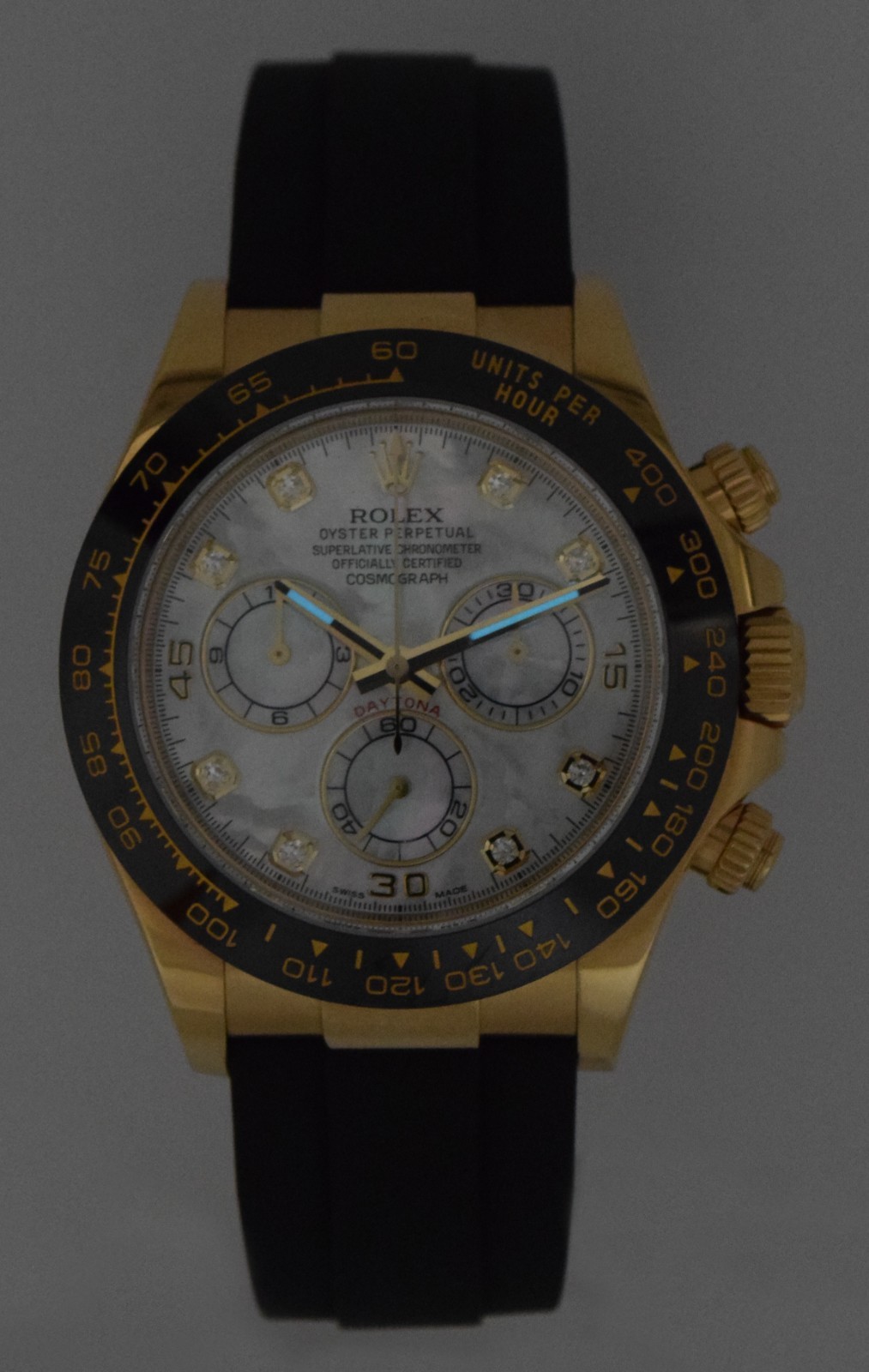 Rolex Daytona 18k Yellow Gold/Ceramic MOP Diamond Oysterflex Watch BP '20 116518