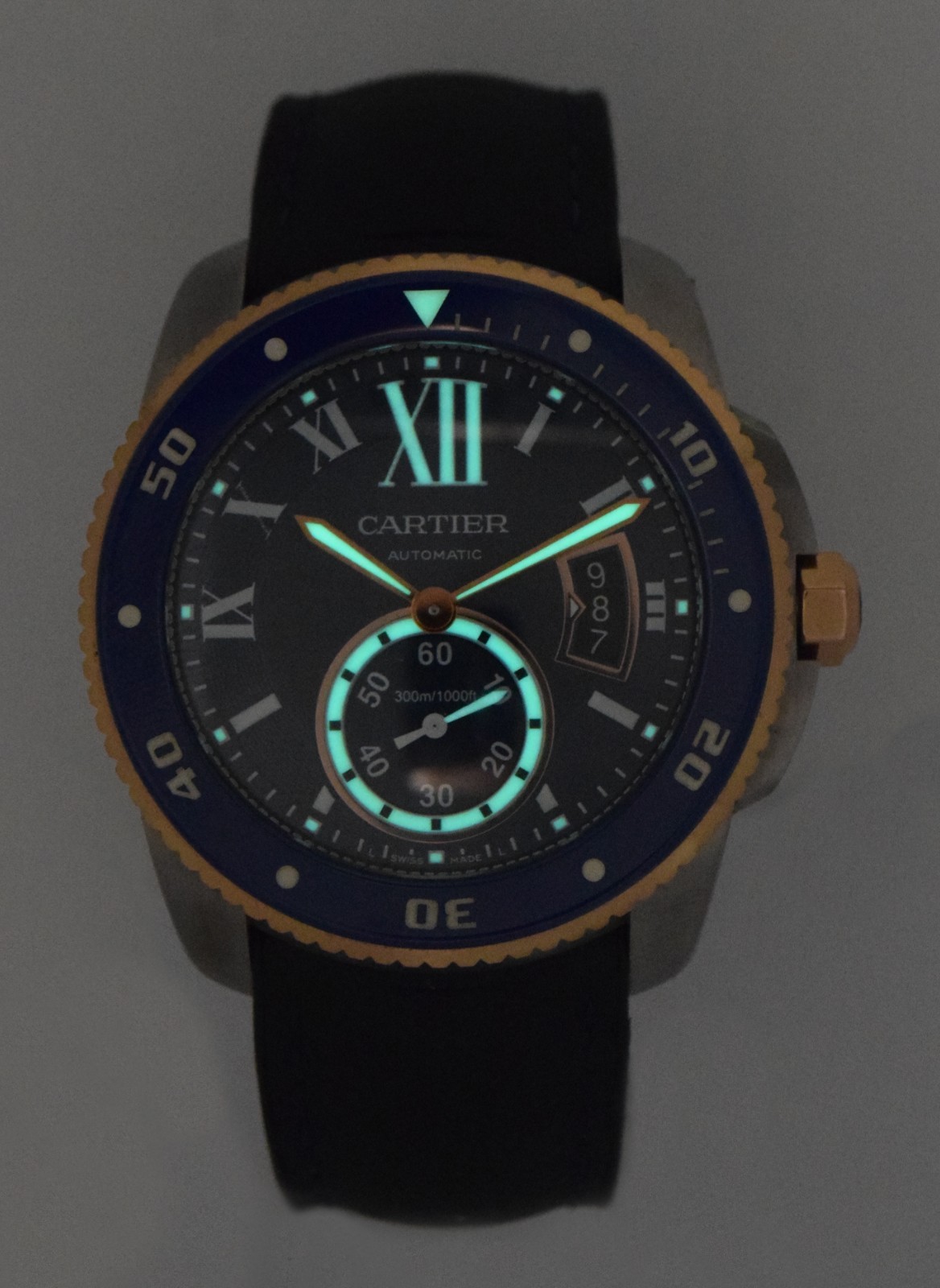 Cartier Calibre Diver Steel & 18k Rose Gold Bezel Blue 42mm Watch W2CA0008 3729
