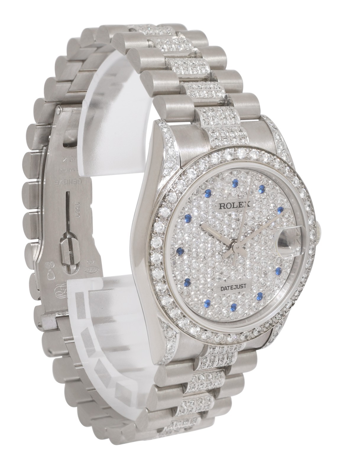 Rolex Datejust President 18k White Gold Pave Diamond & Sapphire 31mm Watch 68279 Rolex Datejust President 18k White Gold Pave Diamond & Sapphire 31mm Watch 68279