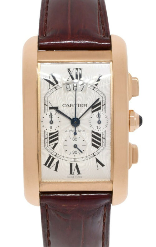 Cartier Tank Americaine Chronograph 18k Rose Gold Mens Automatic Watch 2893 Cartier Tank Americaine Chronograph 18k Rose Gold Mens Automatic Watch 2893
