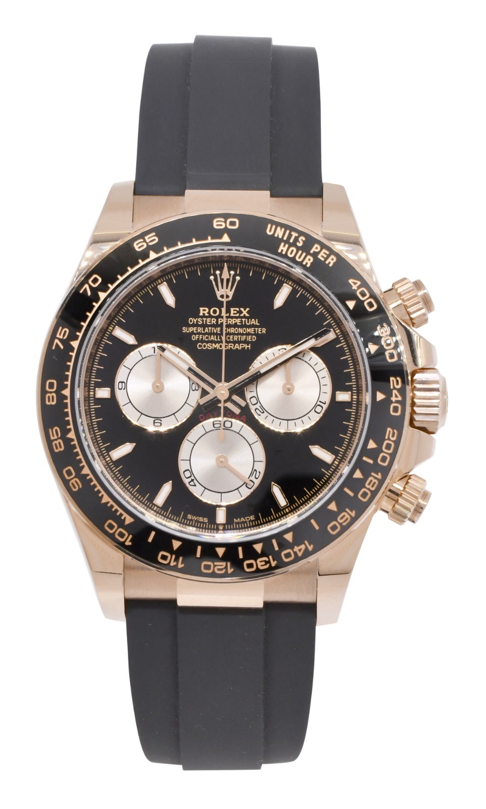 NOS Rolex Daytona Rose Gold/Ceramic Black/Sundust Oysterflex Watch BP '25 126515