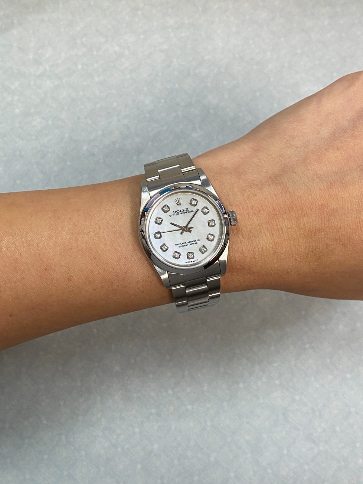 Rolex Oyster Perpetual Steel MOP Diamond Dial Ladies 31mm Watch U +Papers 67480 Rolex Oyster Perpetual Steel MOP Diamond Dial Ladies 31mm Watch U +Papers 67480
