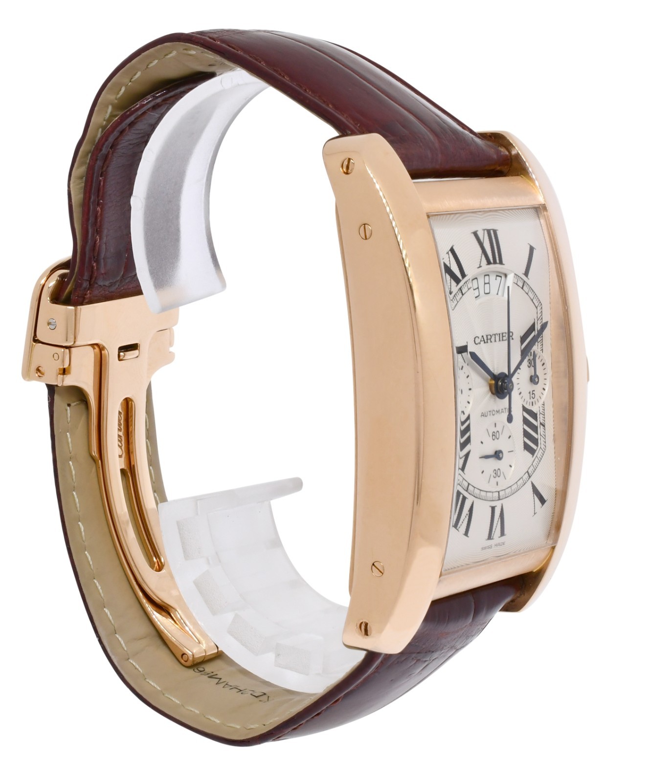 Cartier Tank Americaine Chronograph 18k Rose Gold Mens Automatic Watch 2893 Cartier Tank Americaine Chronograph 18k Rose Gold Mens Automatic Watch 2893