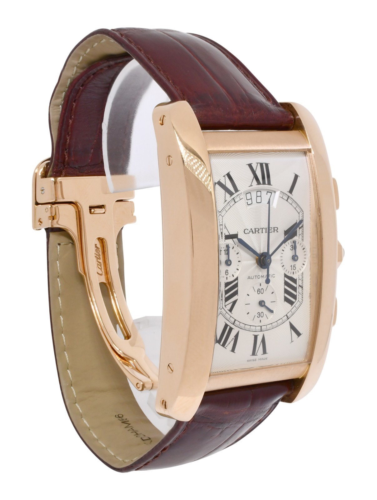 Cartier Tank Americaine Chronograph 18k Rose Gold Mens Automatic Watch 2893 Cartier Tank Americaine Chronograph 18k Rose Gold Mens Automatic Watch 2893