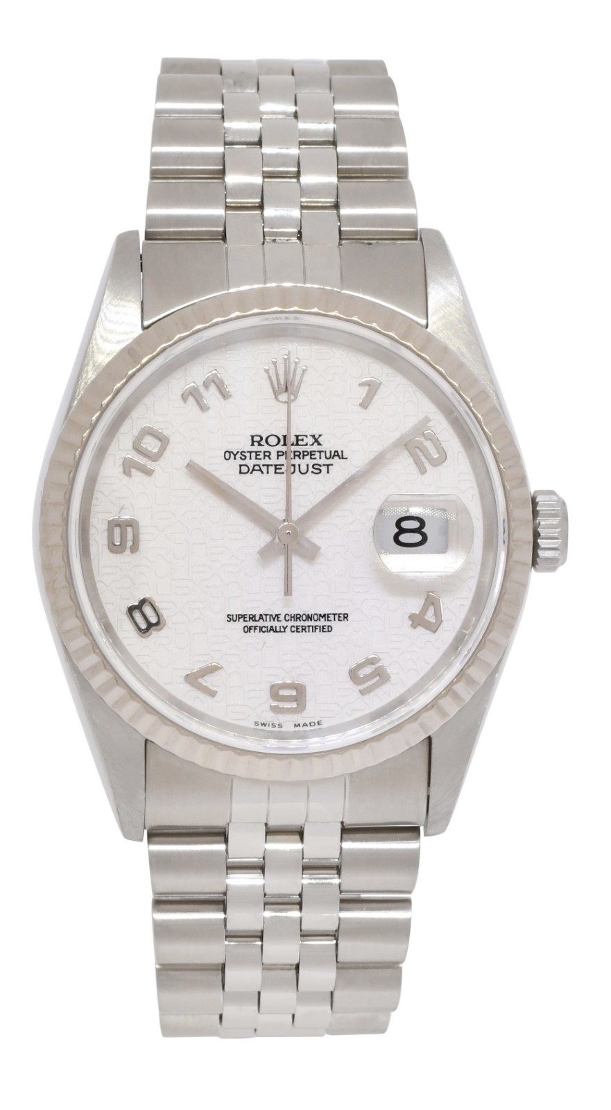 Rolex Datejust Steel & 18k Gold Bezel Silver Jubilee Dial 36mm Watch U 16234 Rolex Datejust Steel & 18k Gold Bezel Silver Jubilee Dial 36mm Watch U 16234