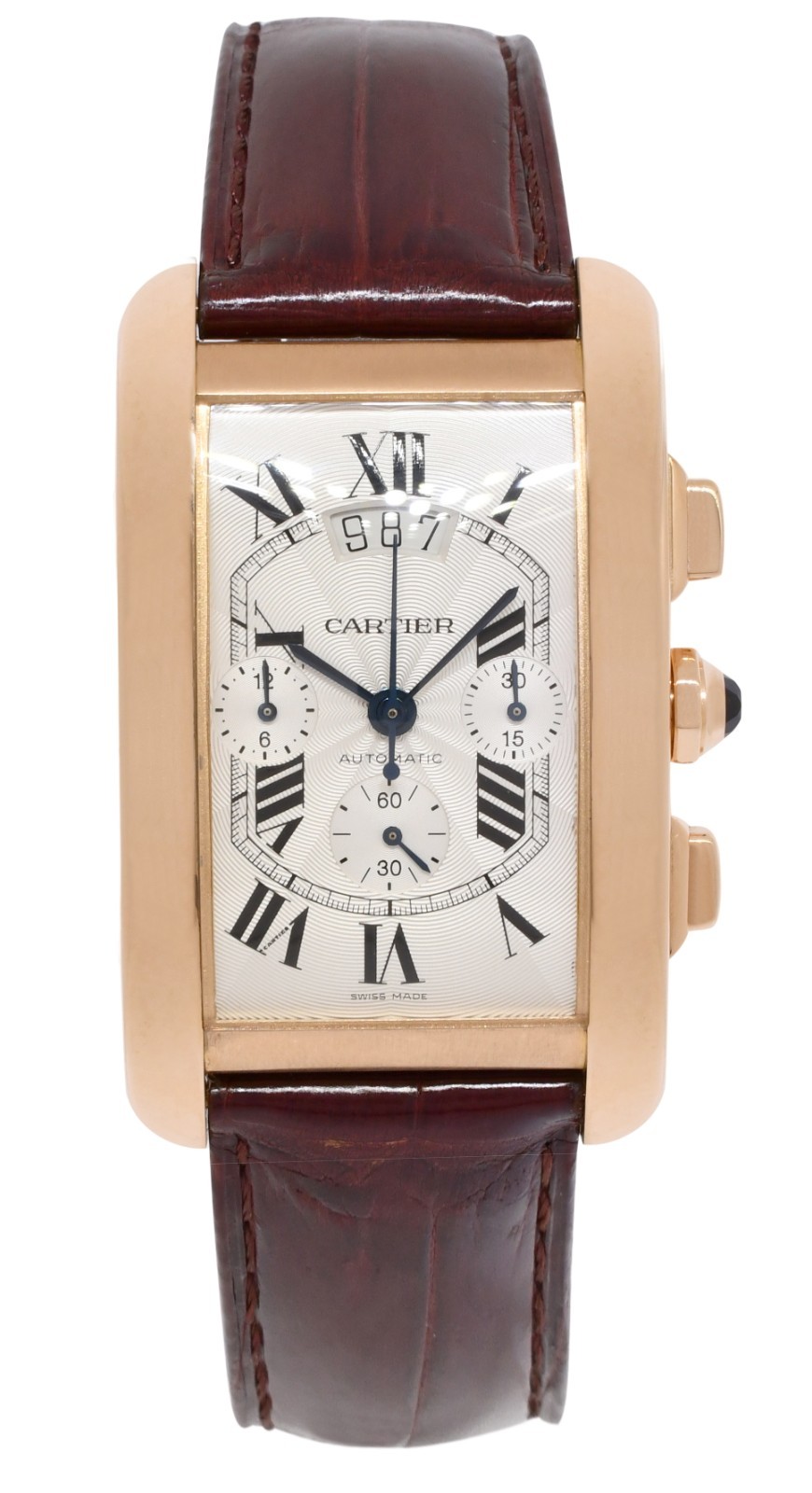 Cartier Tank Americaine Chronograph 18k Rose Gold Mens Automatic Watch 2893 Cartier Tank Americaine Chronograph 18k Rose Gold Mens Automatic Watch 2893