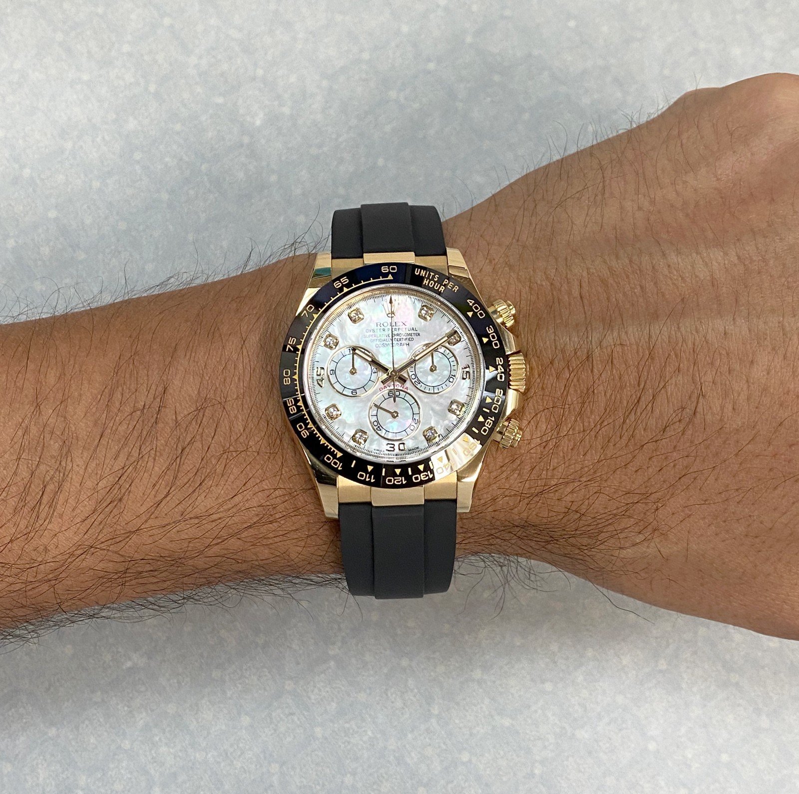 Rolex Daytona 18k Yellow Gold/Ceramic MOP Diamond Oysterflex Watch BP '20 116518