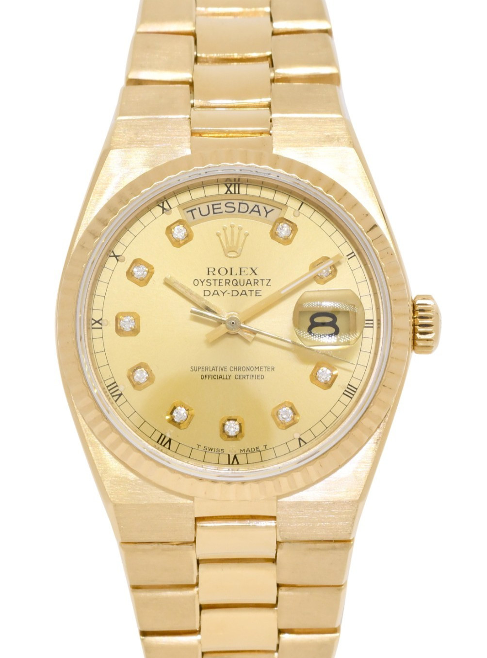 Rolex Day-Date OysterQuartz 18k Yellow Gold Diamond Dial 36mm Watch '79 19018