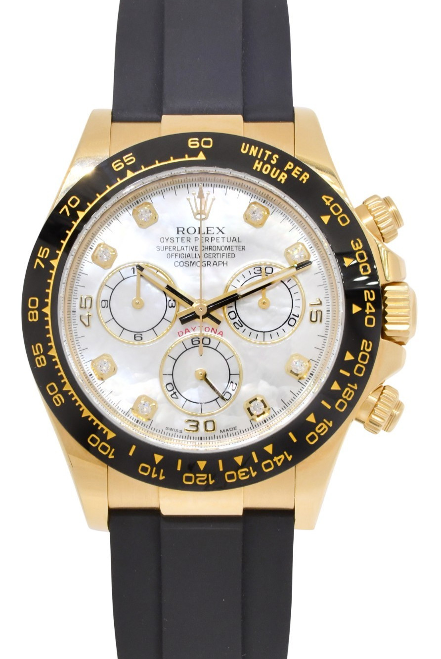 Rolex Daytona 18k Yellow Gold/Ceramic MOP Diamond Oysterflex Watch BP '20 116518 Rolex Daytona 18k Yellow Gold/Ceramic MOP Diamond Oysterflex Watch BP '20 116518