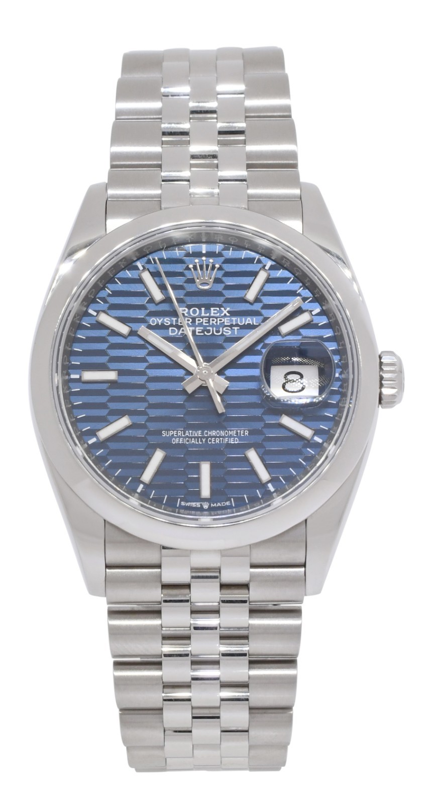 Rolex Datejust 36 Steel Blue Fluted Motif Dial Jubilee Watch +Card '23 126200