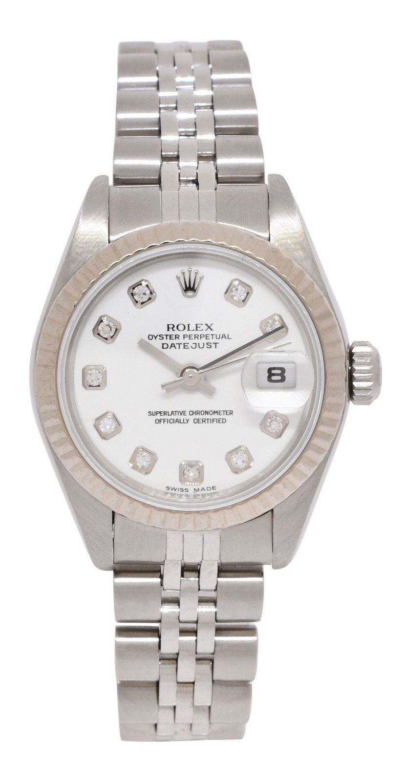 Rolex Datejust Steel & 18k Gold Bezel White Diamond Dial 26mm Watch F 79174 Rolex Datejust Steel & 18k Gold Bezel White Diamond Dial 26mm Watch F 79174