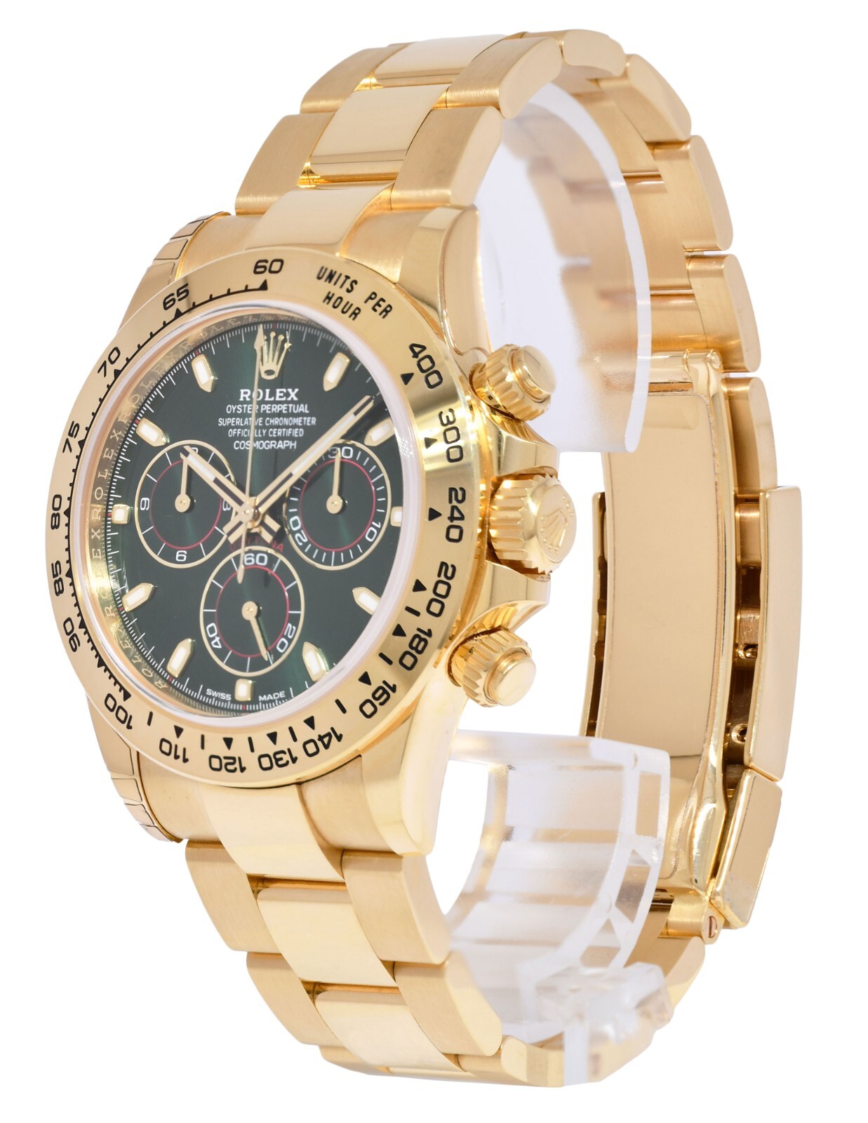 Rolex Daytona Chronograph Yellow Gold Green Dial 40mm Watch B/P '21 116508