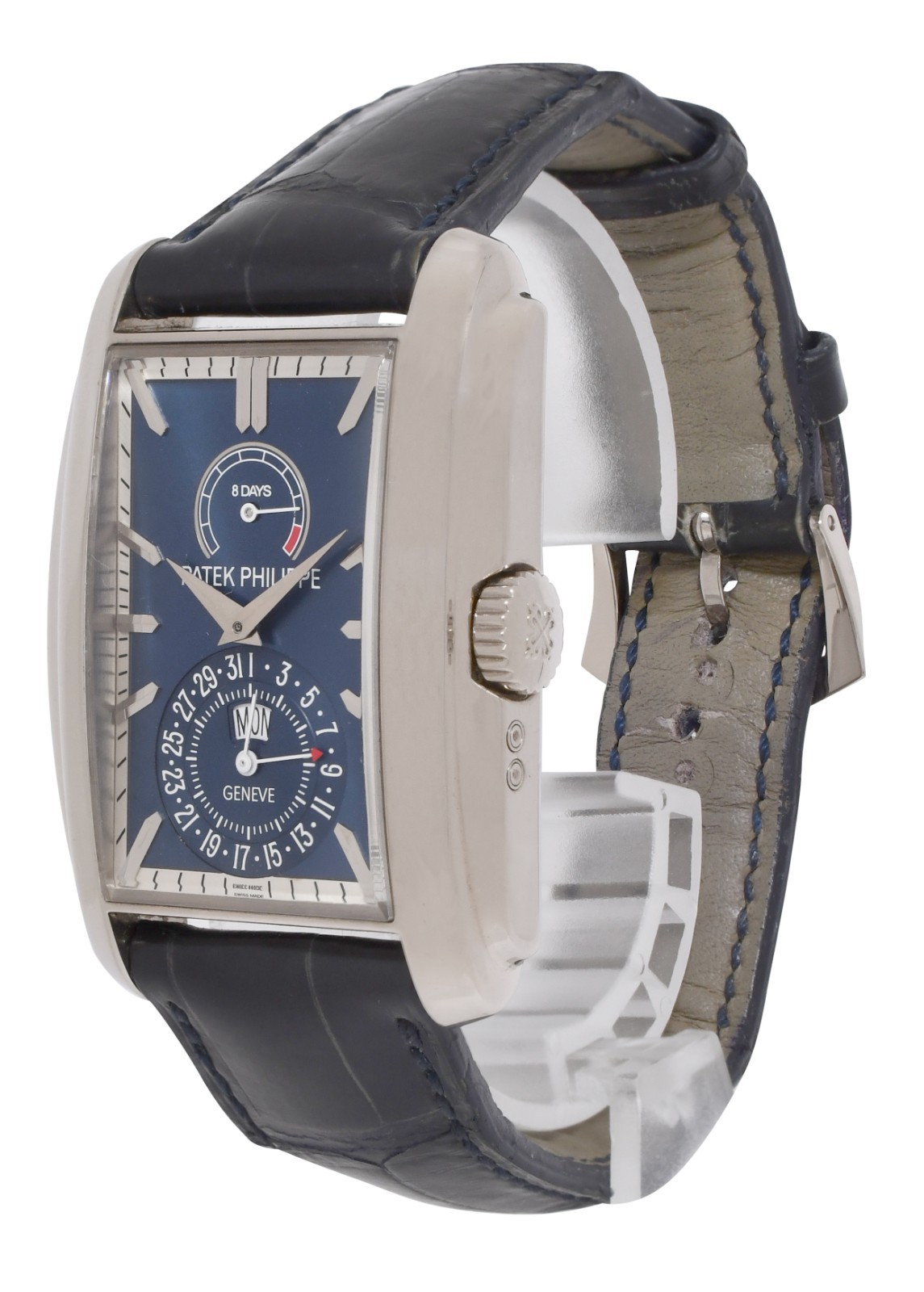 Patek Philippe 5200 Gondolo 8 Days Day/Date 18k White Gold Blue Dial Watch 5200G