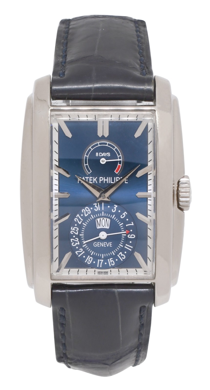 Patek Philippe 5200 Gondolo 8 Days Day/Date 18k White Gold Blue Dial Watch 5200G