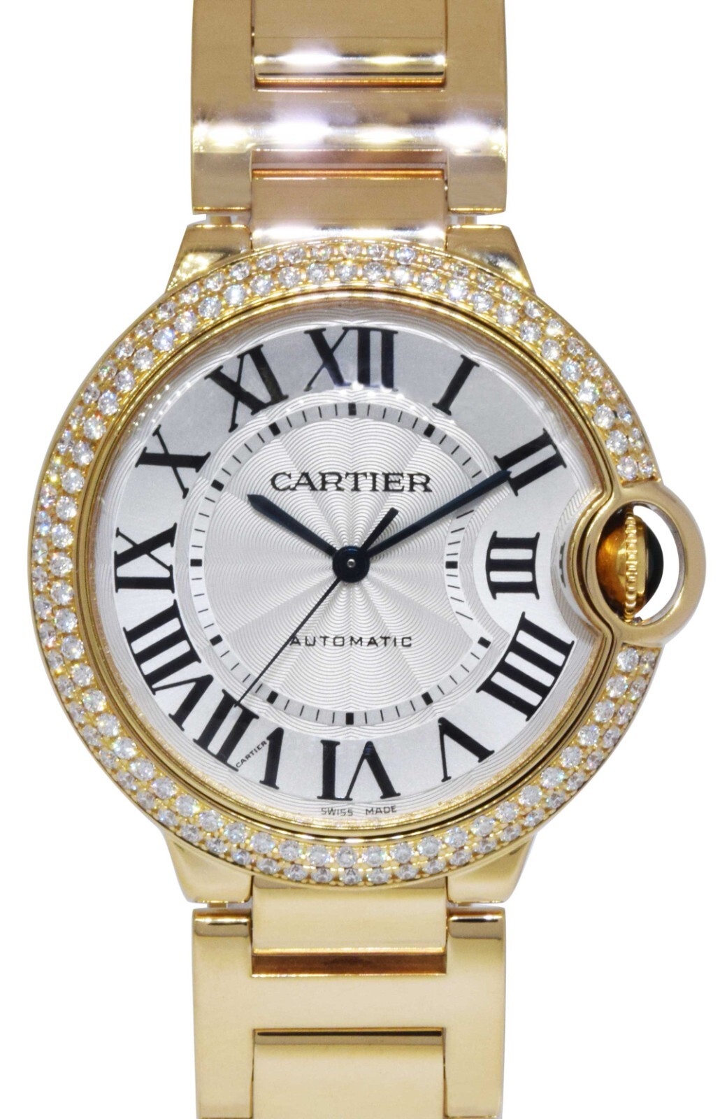 Cartier Ballon Bleu 36mm 18k Yellow Gold Diamond Bezel Watch B/P WE9004Z3 3002