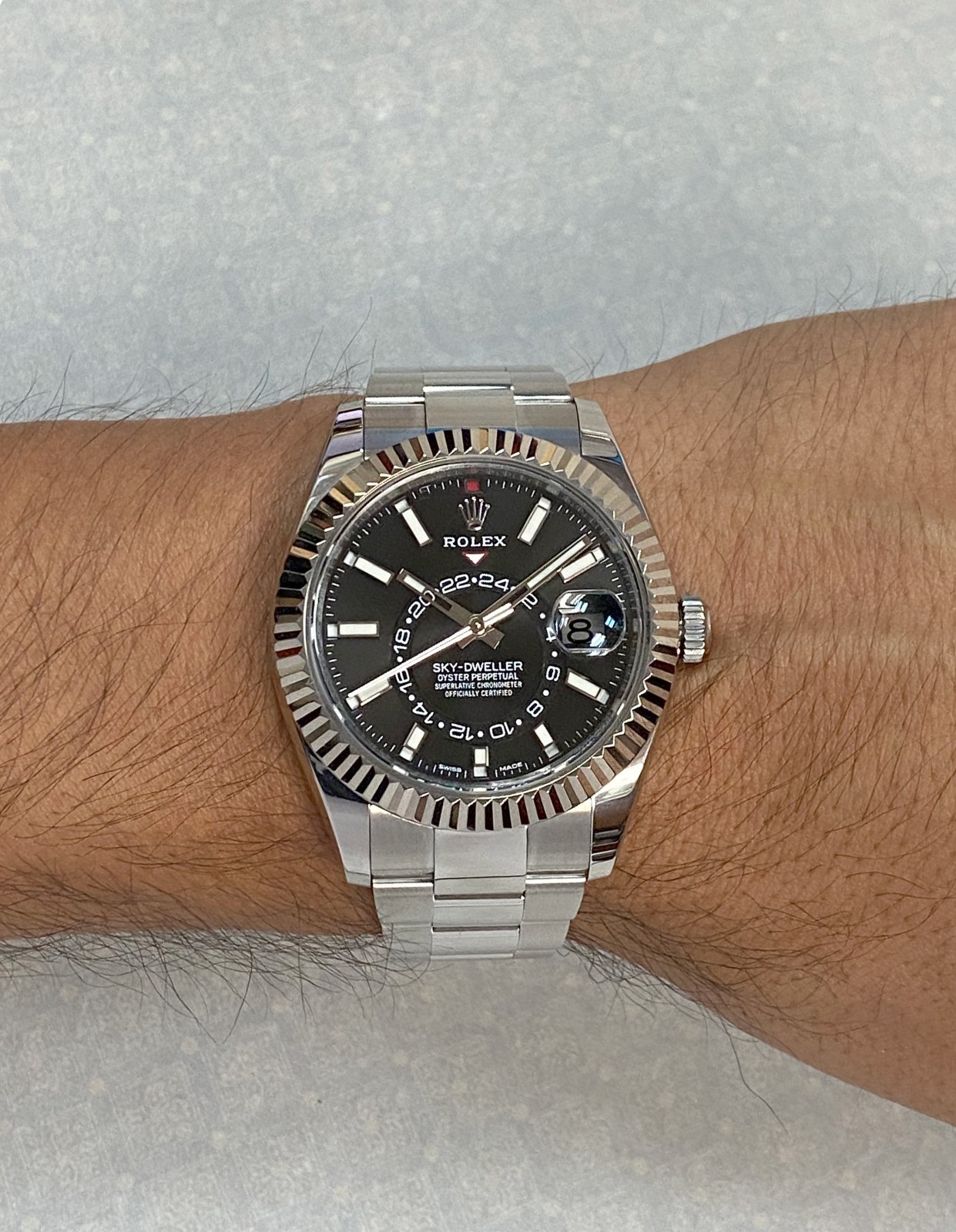 Rolex Sky-Dweller Steel & 18k Gold Bezel Black Dial 42mm Watch +Card '20 326934