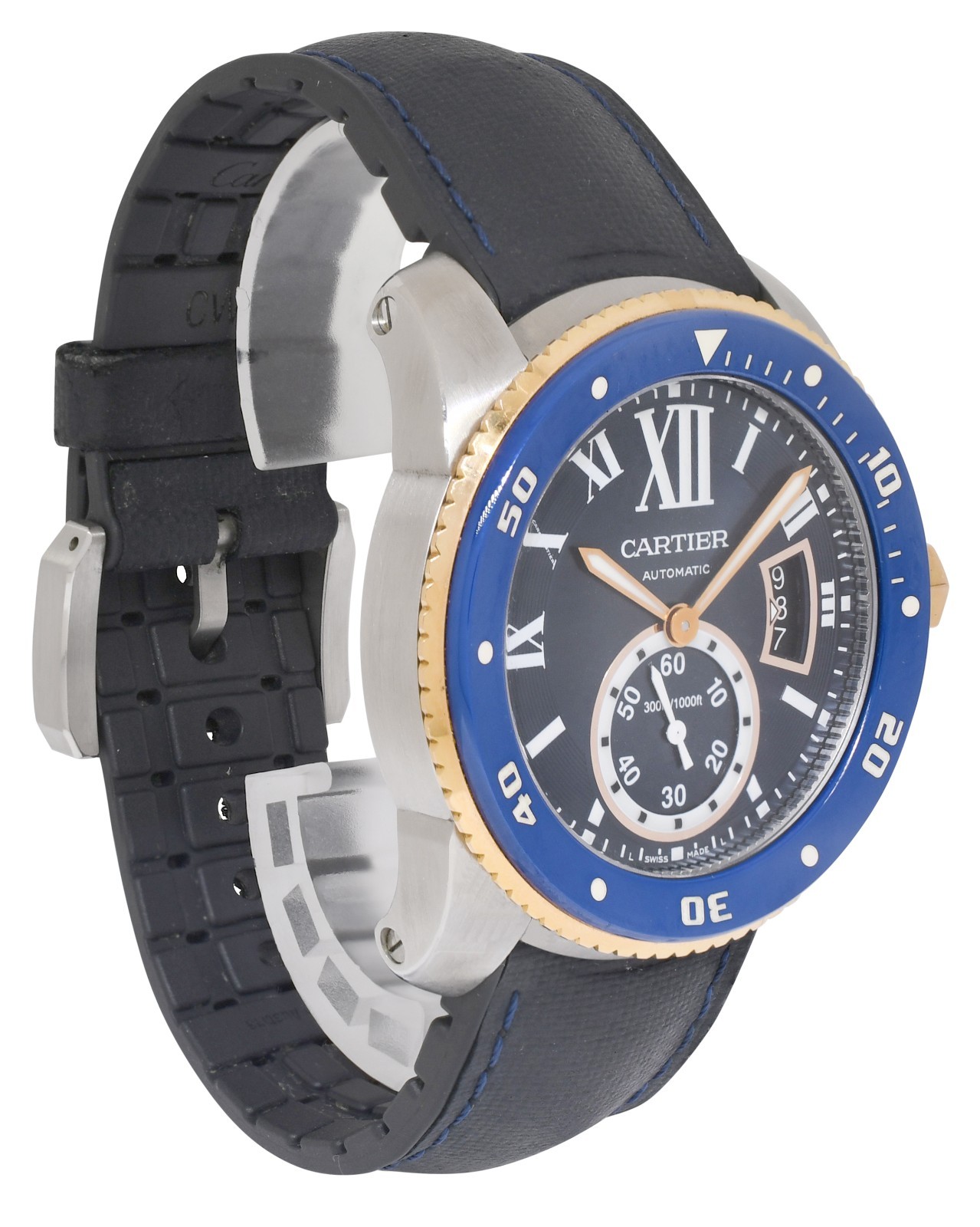 Cartier Calibre Diver Steel & 18k Rose Gold Bezel Blue 42mm Watch W2CA0008 3729