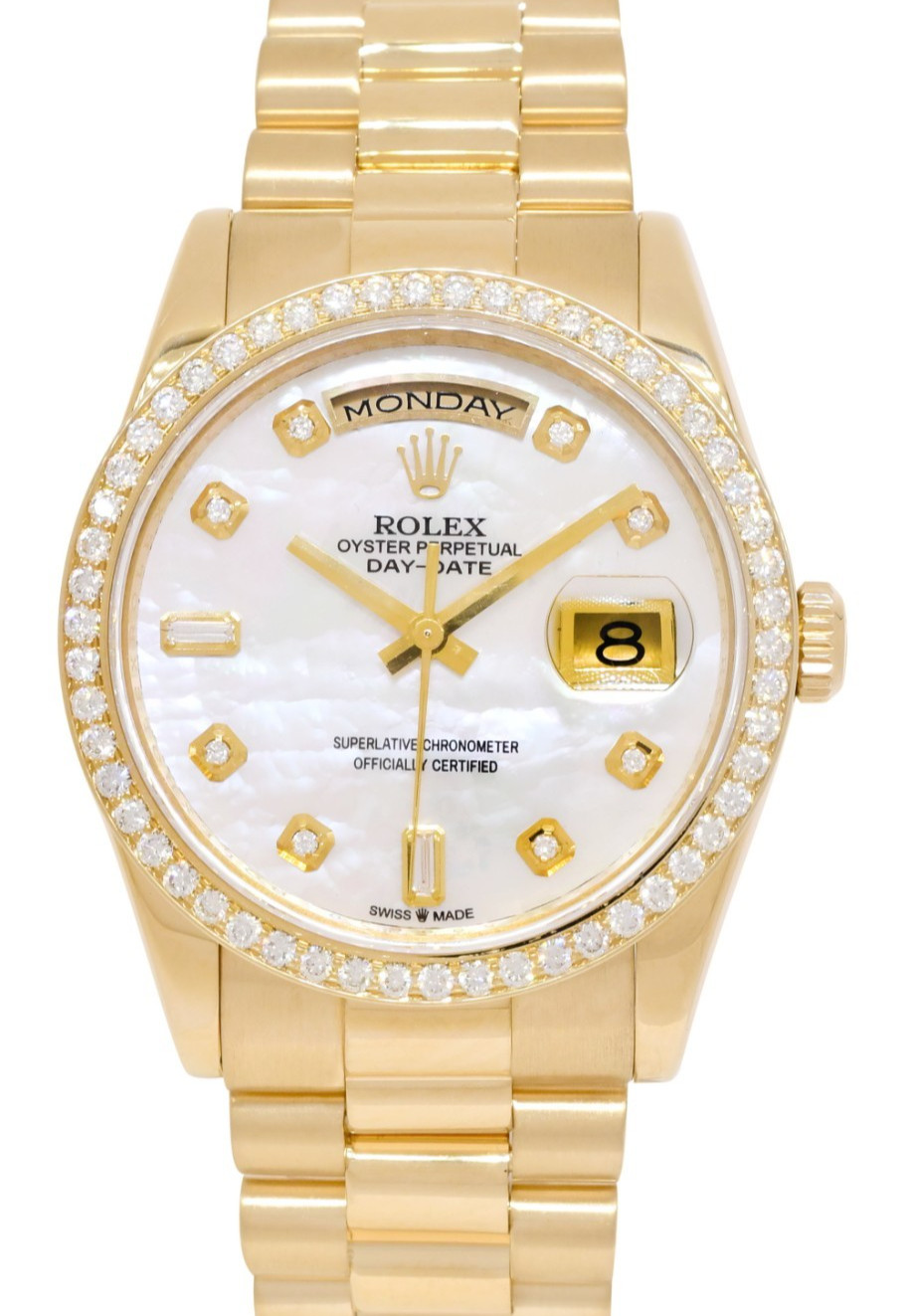 Rolex Day-Date President Yellow Gold MOP Diamond Dial/Bezel 36mm Watch Z 118238