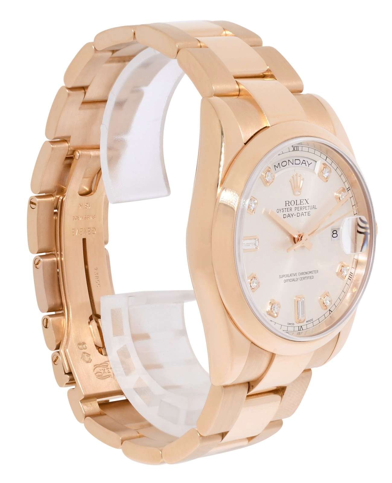 Rolex Day-Date 18k Rose Gold Silver Diamond Dial 36mm Oyster Watch P 118205 Rolex Day-Date 18k Rose Gold Silver Diamond Dial 36mm Oyster Watch P 118205