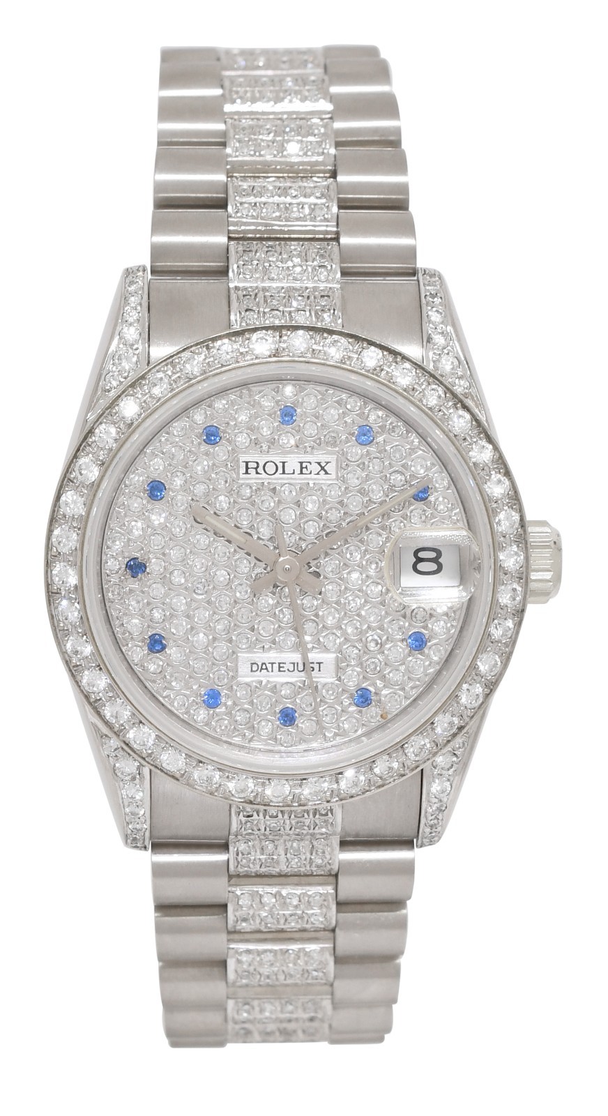 Rolex Datejust President 18k White Gold Pave Diamond & Sapphire 31mm Watch 68279 Rolex Datejust President 18k White Gold Pave Diamond & Sapphire 31mm Watch 68279