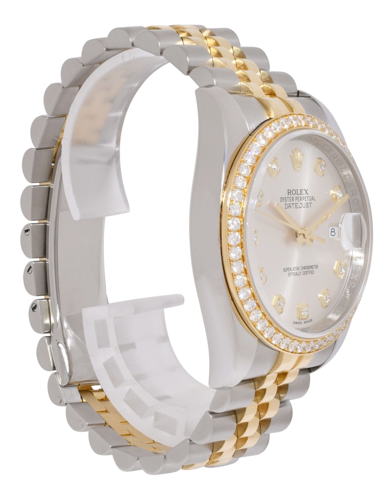 Rolex Datejust 18k Yellow Gold/Steel Silver Diamond Dial/Bezel 36mm Watch 116243 Rolex Datejust 18k Yellow Gold/Steel Silver Diamond Dial/Bezel 36mm Watch 116243