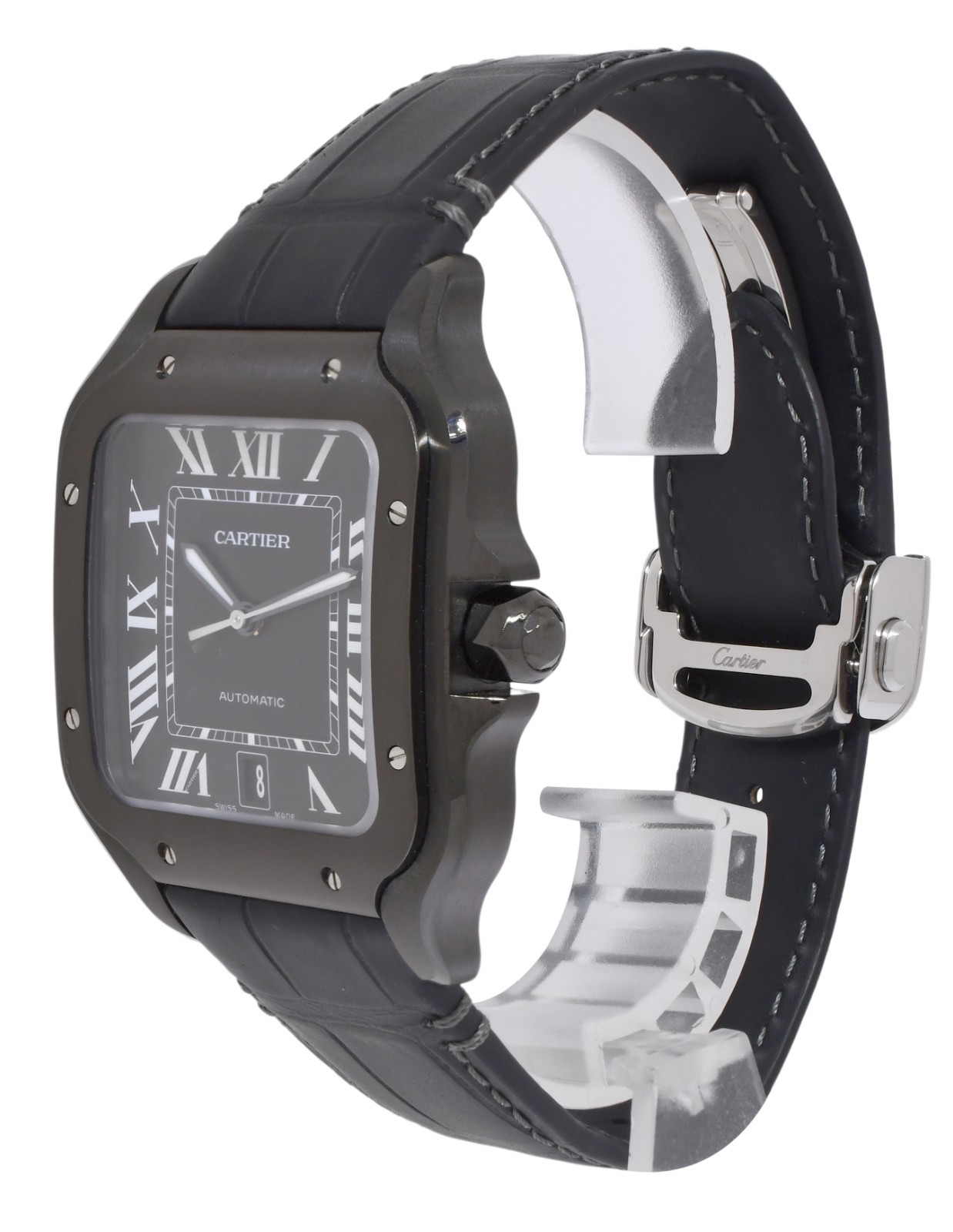 Cartier Santos Large Steel ADLC Black 39.8mm Automatic Watch WSSA0039 4072 Cartier Santos Large Steel ADLC Black 39.8mm Automatic Watch WSSA0039 4072