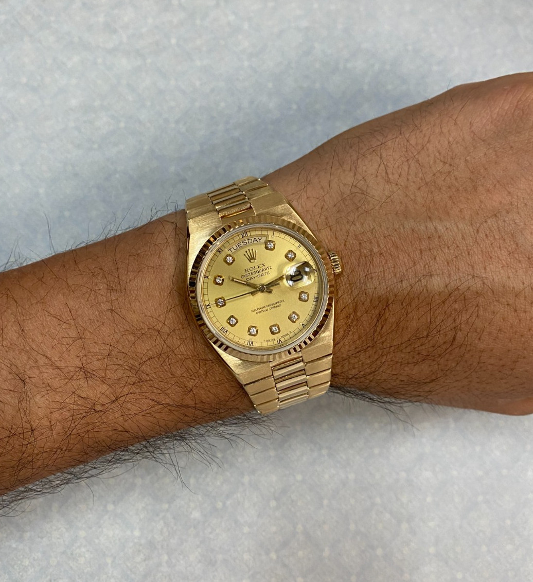 Rolex Day-Date OysterQuartz 18k Yellow Gold Diamond Dial 36mm Watch '79 19018 Rolex Day-Date OysterQuartz 18k Yellow Gold Diamond Dial 36mm Watch '79 19018