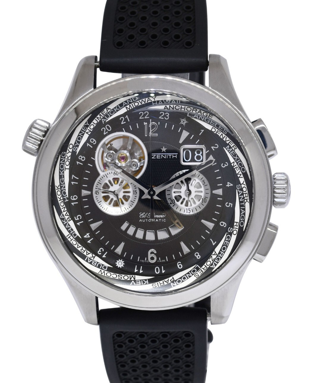 Zenith El Primero Grande Class Traveler Steel Open Multicity Watch 03.0520.4037