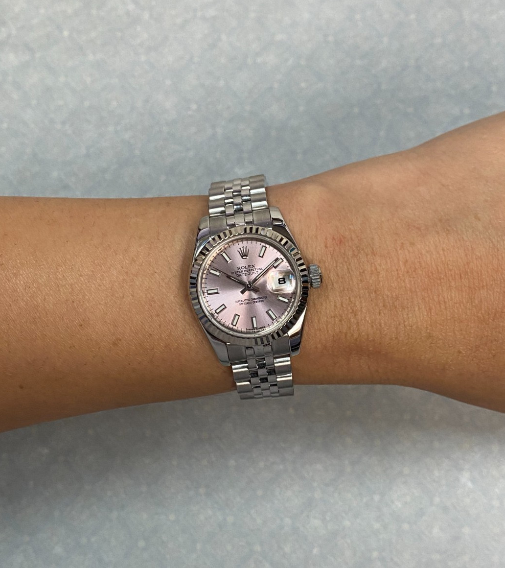 Rolex Datejust Steel & White Gold Bezel Pink Dial Ladies 26mm Watch '12+ 179174 Rolex Datejust Steel & White Gold Bezel Pink Dial Ladies 26mm Watch '12+ 179174