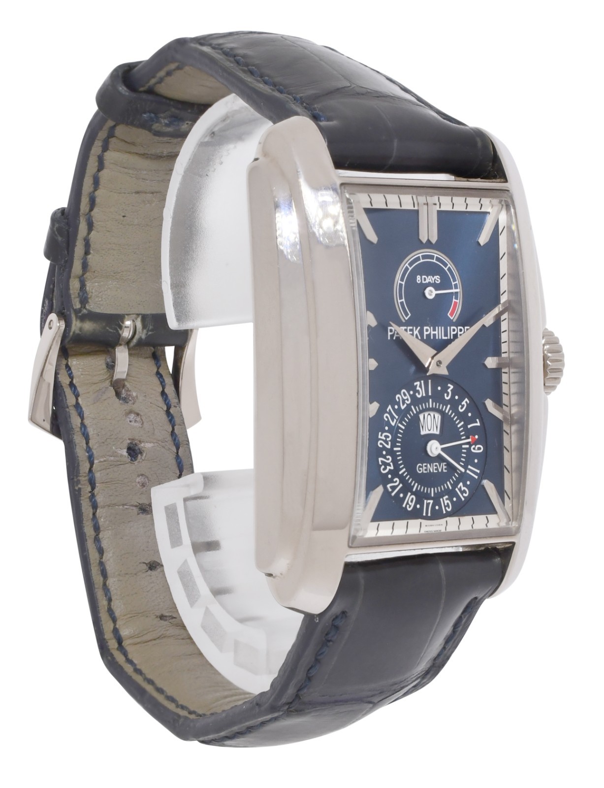 Patek Philippe 5200 Gondolo 8 Days Day/Date 18k White Gold Blue Dial Watch 5200G
