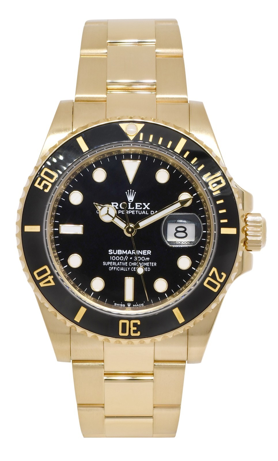 Rolex Submariner Date 18k Yellow Gold Black Ceramic 41mm Watch B/P '21 126618