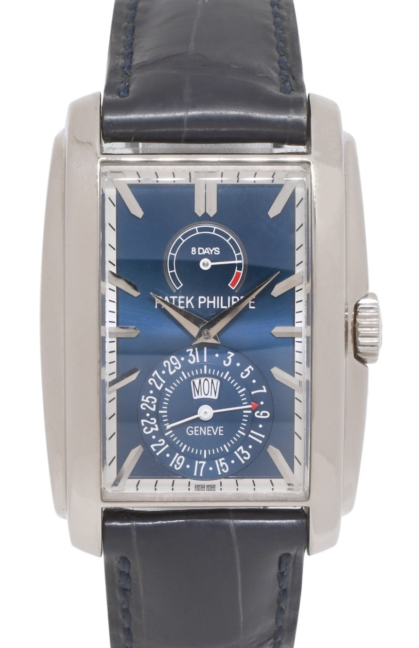 Patek Philippe 5200 Gondolo 8 Days Day/Date 18k White Gold Blue Dial Watch 5200G