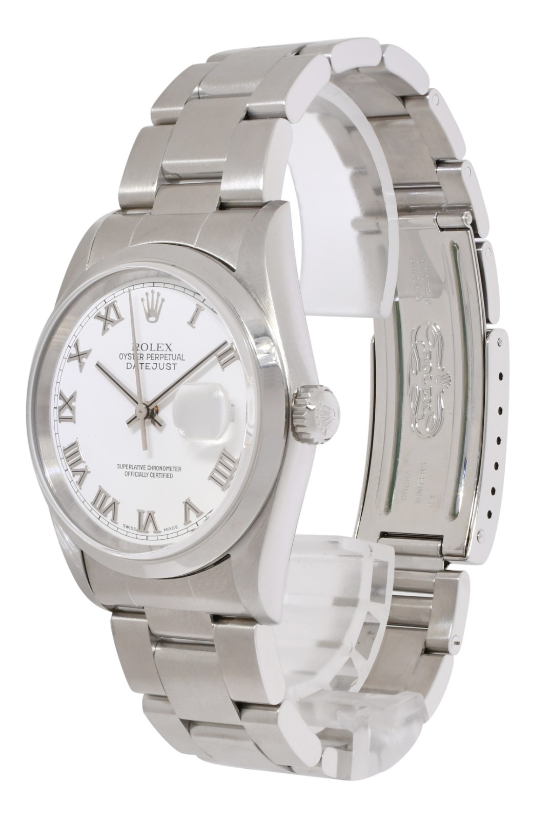 Rolex Datejust Steel White Roman Dial Oyster Bracelet Mens 36mm Watch A 16200 Rolex Datejust Steel White Roman Dial Oyster Bracelet Mens 36mm Watch A 16200