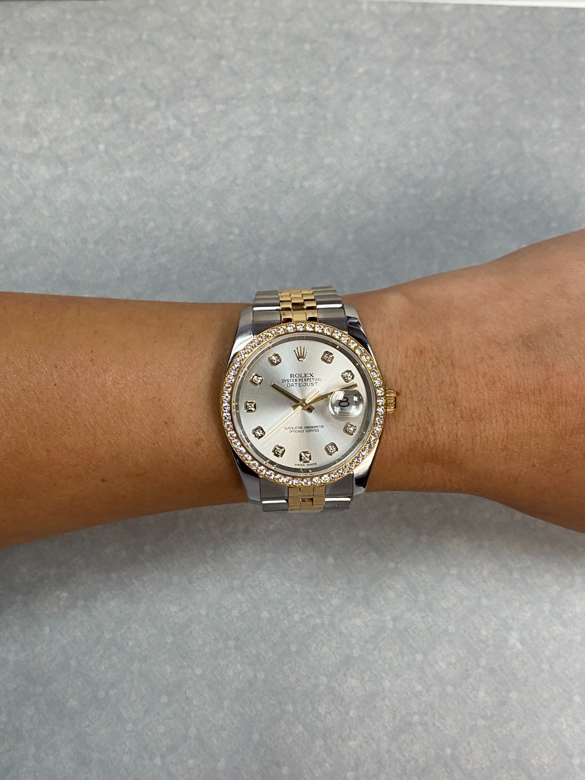 Rolex Datejust 18k Yellow Gold/Steel Silver Diamond Dial/Bezel 36mm Watch 116243 Rolex Datejust 18k Yellow Gold/Steel Silver Diamond Dial/Bezel 36mm Watch 116243