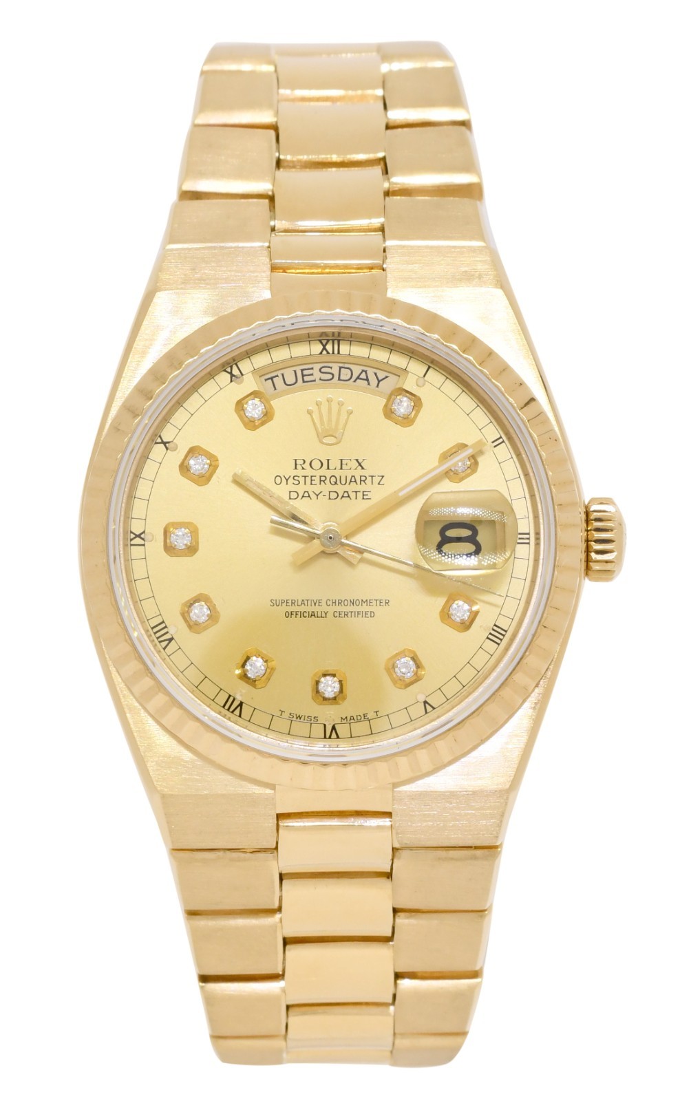Rolex Day-Date OysterQuartz 18k Yellow Gold Diamond Dial 36mm Watch '79 19018 Rolex Day-Date OysterQuartz 18k Yellow Gold Diamond Dial 36mm Watch '79 19018